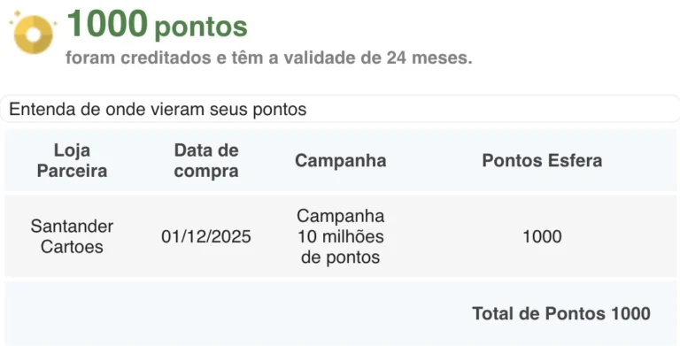 Santander libera 1.000 pontos Esfera para participantes da campanha; confira no aplicativo